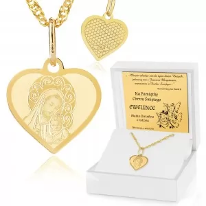 złoty medalik z matką boską na pamiątkę chrztu świętego