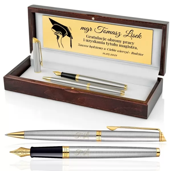 Zestaw Waterman: Długopis i pióro w drewnianym etui z opcją grawerowania