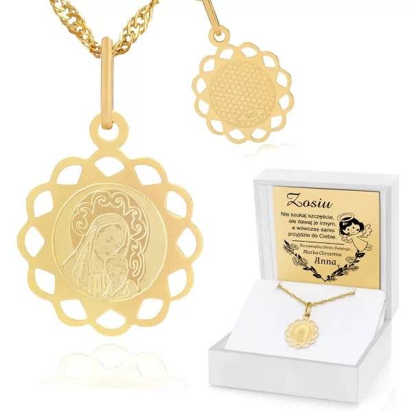 Złoty medalik z łańcuszkiem - prezent na chrzest z możliwością graweru