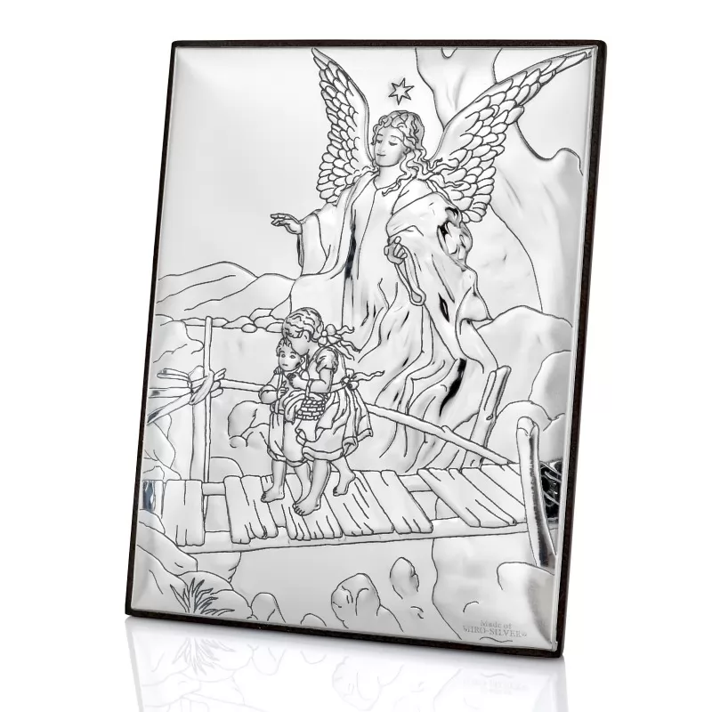  srebrny obrazek Anioł Stróż z grawerem