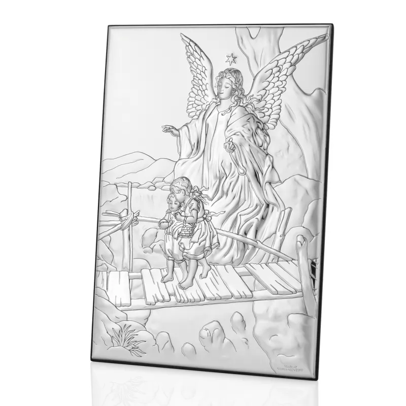 pamiątka chrztu świętego srebrny obrazek anioł stróż
