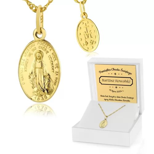 Medalik złoty Matka Boska Cudowna (pr. 585) na chrzest - Droga do Boga