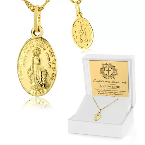 Medalik złoty Matka Boska Cudowna pr. 585 na komunię- Błogosławieństwo