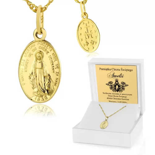 Medalik złoty Matka Boska Cudowna (pr. 585) na chrzest - Otwarte serce