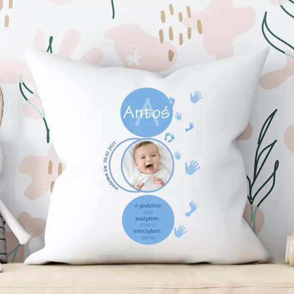 Prezent na Baby Shower - poduszka z personalizacją dla chłopca