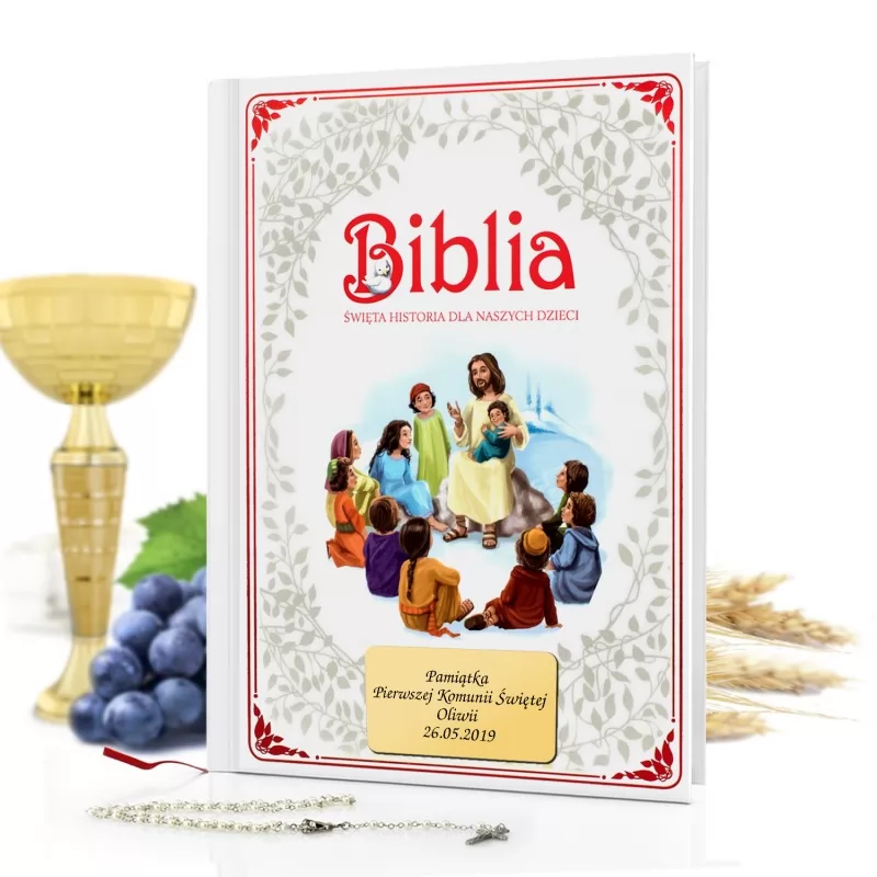 biblia dla dzieci z grawerem dedykacji na prezent na komunię