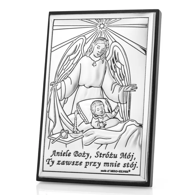 srebrny obrazek z grawerem na prezent na chrzest 