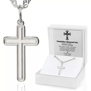 srebrny krzyżyk z łańcuszkiem na komunię świętą