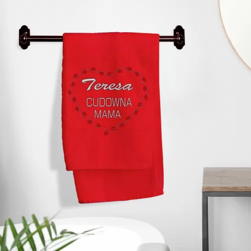 Ręcznik z haftem czerwony dla mamy - Cudowna Mama