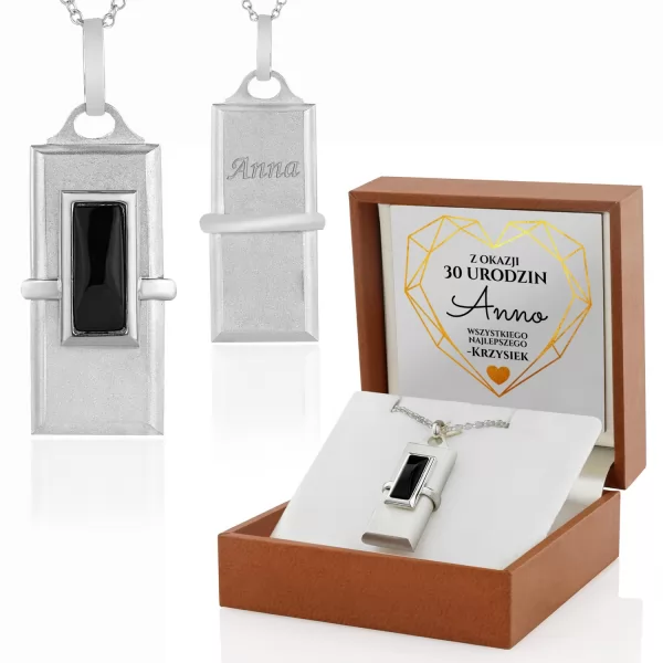 Naszyjnik pendrive 16GB z onyksem z grawerem na urodziny - Złote serce