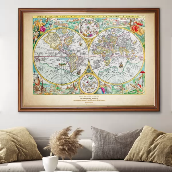 Mapa Świata 1594 w drewnianej ramie z Twoją dedykacją (50x70 cm)
