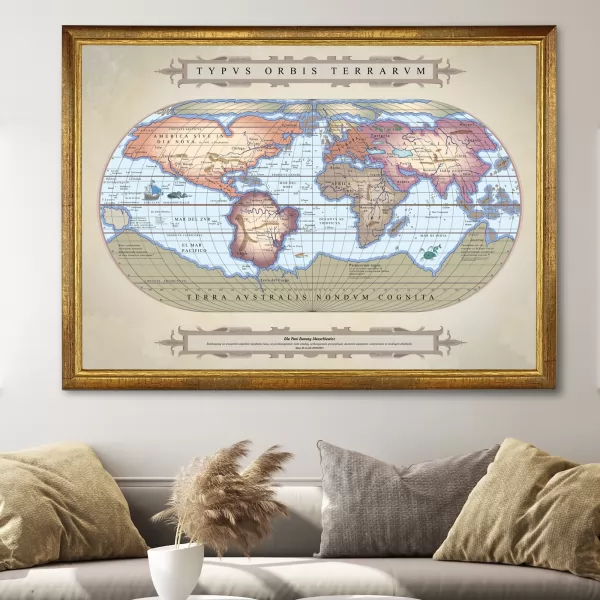Mapa Świata 1570 w ramie - obraz na płótnie z Twoją dedykacją (50x70 cm)