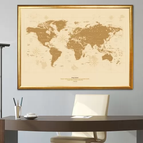 Mapa Świata w ramie - obraz na płótnie z Twoją dedykacją (70x50)