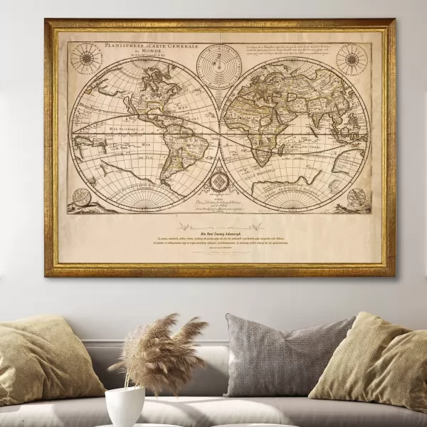 Mapa Świata 1684 w drewnianej ramie - obraz na płótnie z Twoją dedykacją (50x70 cm)
