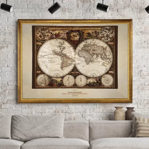 Mapa Świata 1660 w drewnianej ramie z Twoją dedykacją (50x70 cm)