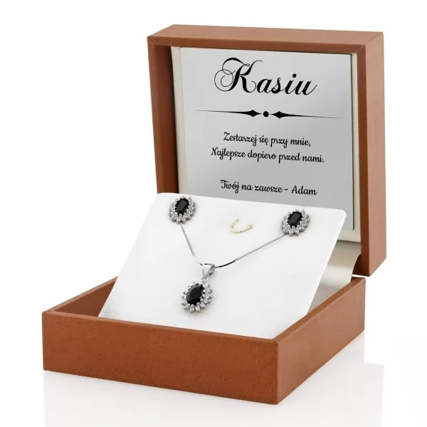 Srebrny komplet biżuterii z grawerowaniem dedykacji na prezent dla siostry