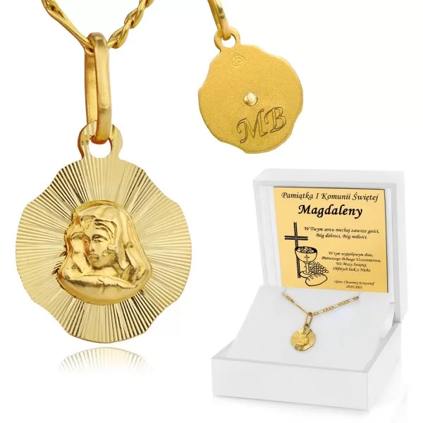 Złoty komplet pr. 585: medalik i łańcuszek z opcją graweru na prezent