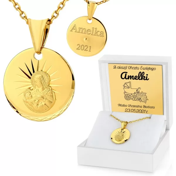 Srebrny medalik Matka Boska z łańcuszkiem ( złocony) + opcja graweru
