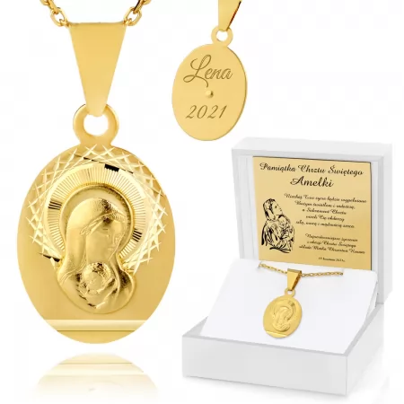 Srebrna biżuteria: medalik z łańcuszkiem + opcja graweru na Pamiątkę Chrztu
