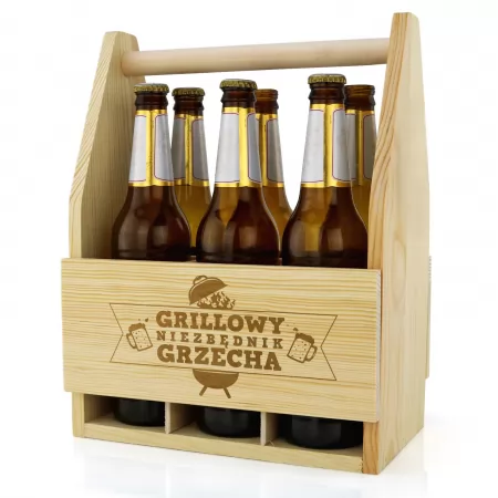 Drewniana skrzynka na piwo z grawerem - Grillowy niezbędnik 