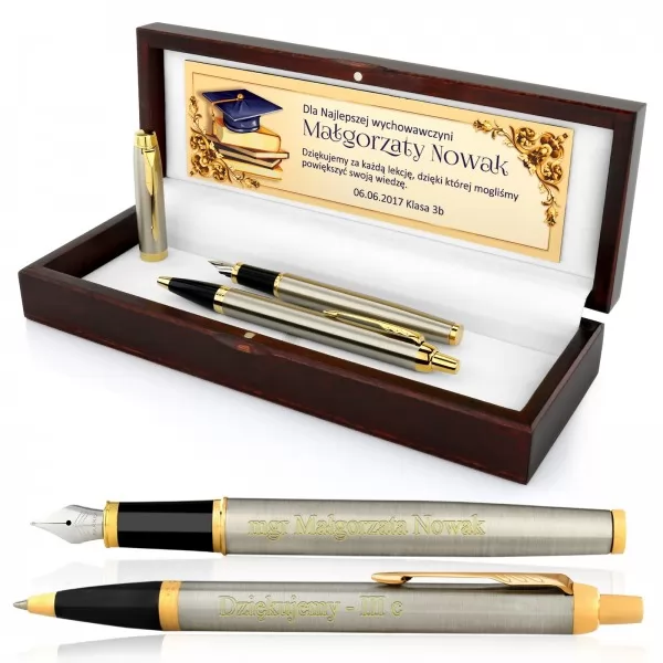 Pióro i długopis PARKER dla nauczyciela w drewnianym etui