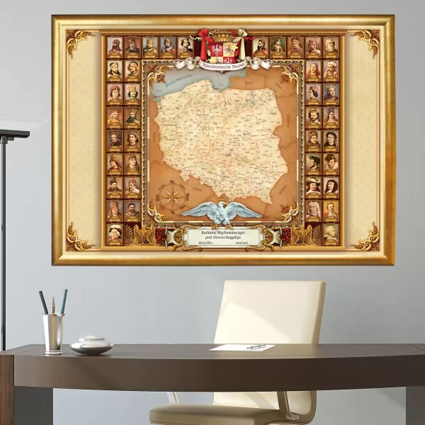 Personalizowana mapa z portretami władców Polski (50x70 cm)