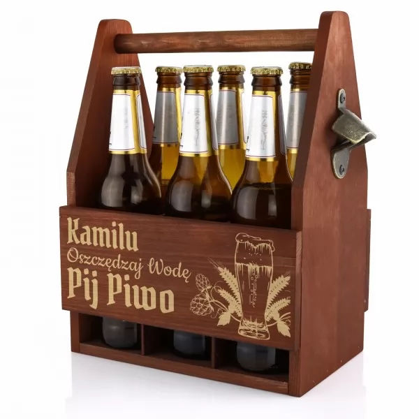 Drewniana skrzynka na piwo z otwieraczem - Oszczędzaj Wodę Pij Piwo