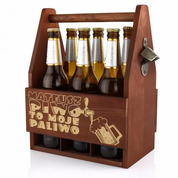Drewniana skrzynka na piwo z otwieraczem na mikołajki - Piwo Moje Paliwo