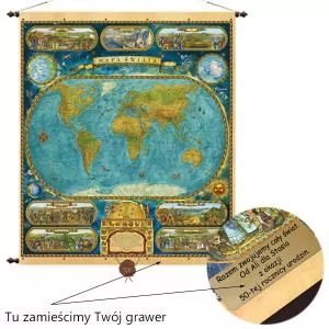 mapa świata z grawerem