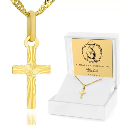 Złoty krzyżyk z łańcuszkiem pr. 585 na komunię dla chłopca - Święty czas