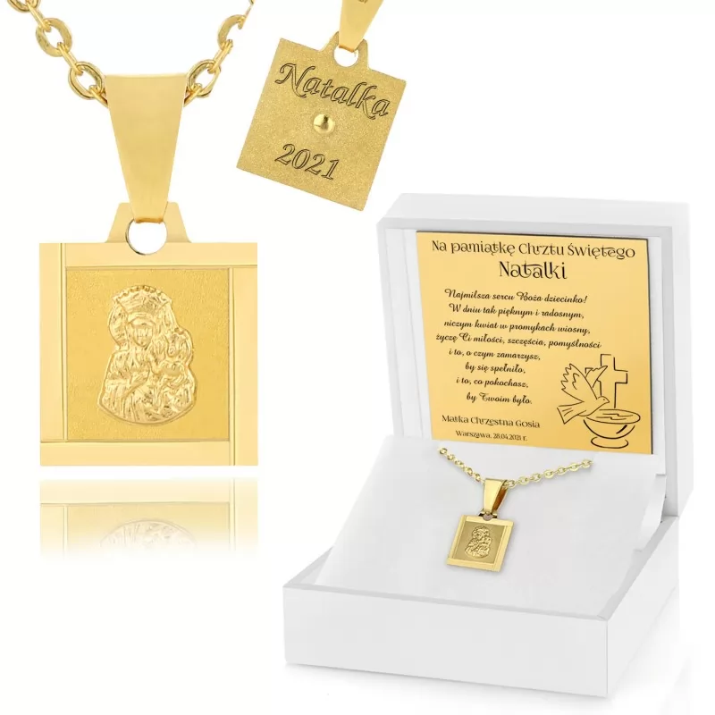  złoty łańcuszek i medalik na prezent dla dziecka na chrzest