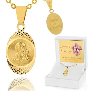Złoty medalik pr. 585 z grawerem na chrzest dla dziewczynki - Modły