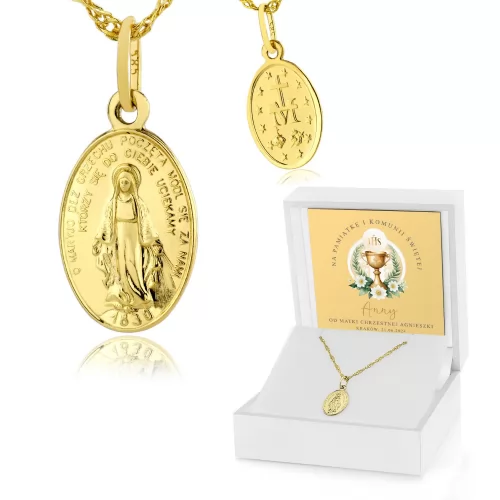 Medalik złoty Matka Boska Cudowna pr. 585 na komunię - Cuda i znaki