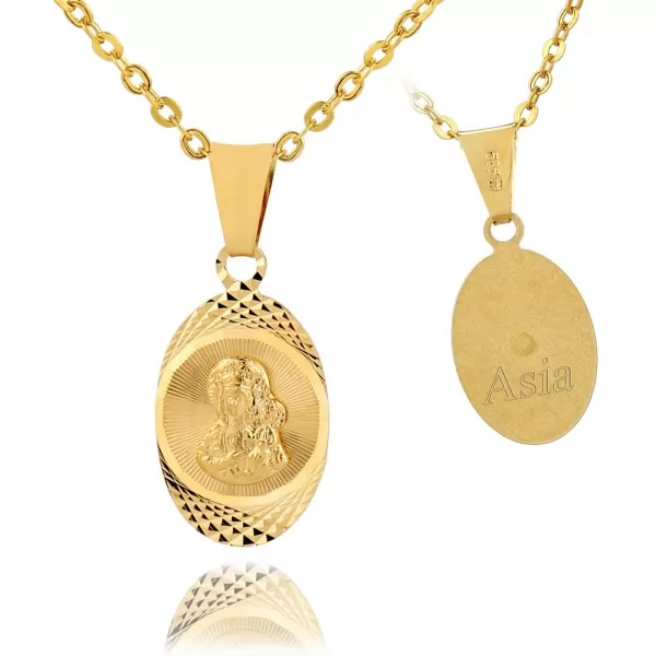 Złoty medalik Matka Boska z łańcuszkiem pr. 585 na komunię