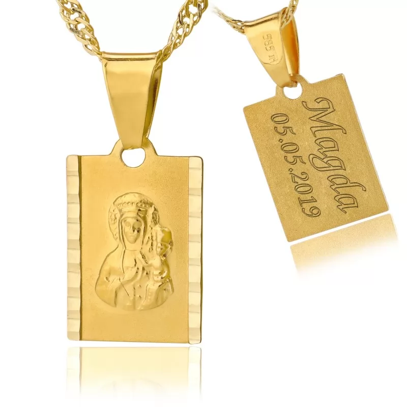 złoty łańcuszek z medalikiem 585 i grawerem