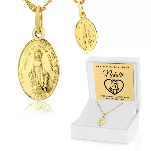Złoty medalik Matka Boska Cudowna 585 na komunię - Radość z Bożego słowa