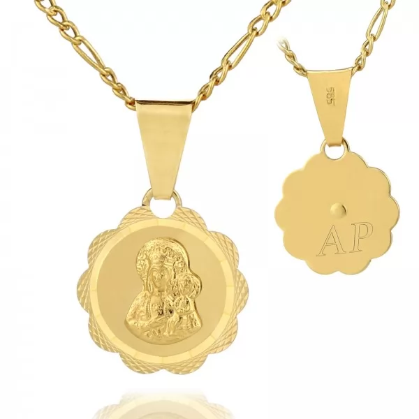 Złoty medalik Matka Boska okrągły z łań. figaro 585 z opcją graweru na chrzest