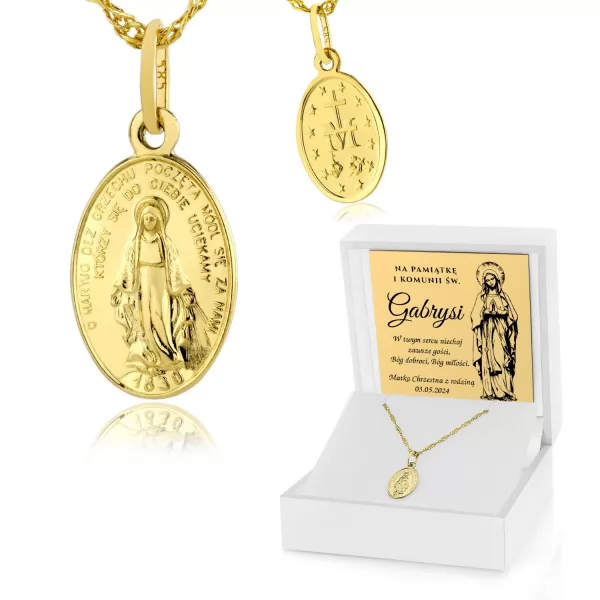 Złoty medalik Matka Boska Cudowna pr. 585 na komunię - Fundament wiary