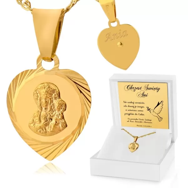 Złoty medalik serce z łańcuszkiem z grawerem na prezent dla dziecka