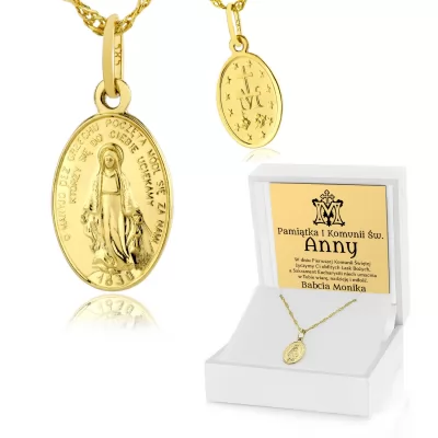Medalik złoty Matka Boska Cudowna pr. 585 na komunię - Pokój Boży