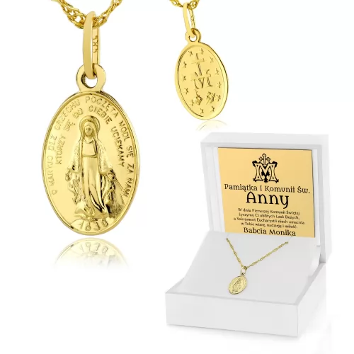 Medalik złoty Matka Boska Cudowna pr. 585 na komunię - Pokój Boży