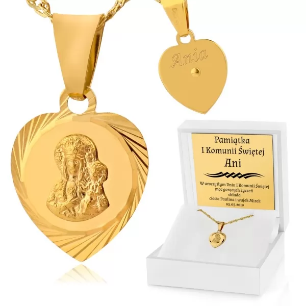 Złoty medalik Matka Boska serce 585 z opcją graweru na komunie