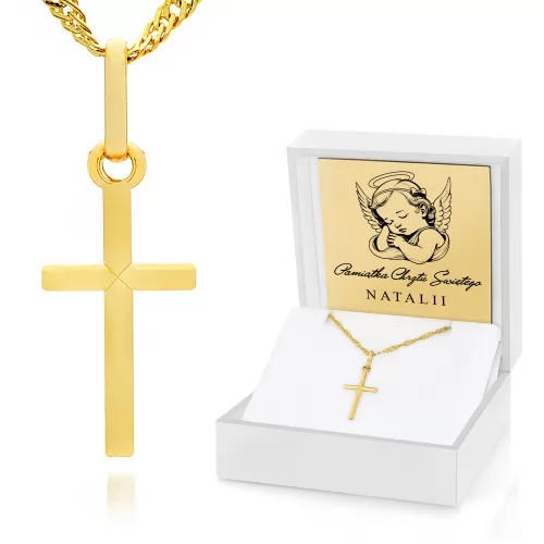 Złoty krzyżyk na łańcuszku pr. 585 na chrzest - Skarb Bożej łask
