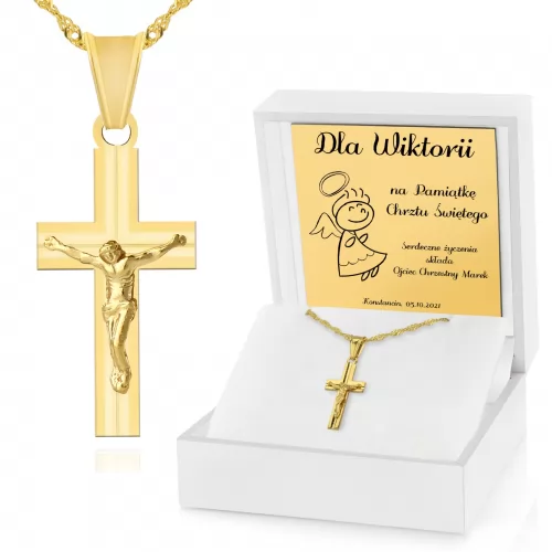 Złoty krzyżyk z łańcuszkiem 585 na chrzest - Młody chrześcijanin