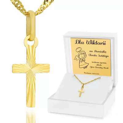 Złoty krzyżyk z łańcuszkiem 585 na chrzest - Młody chrześcijanin