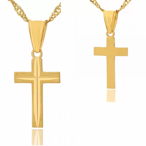 Złoty krzyżyk z łańcuszkiem 585 w etui z grawerem na prezent na chrzest