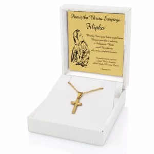  złoty krzyżyk z łańcuszkiem w etui z grawerem dedykacji na prezent na chrzciny