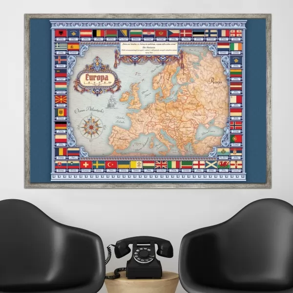Mapa Europy w eleganckiej ramie z personalizacją na urodziny (70x100 cm)