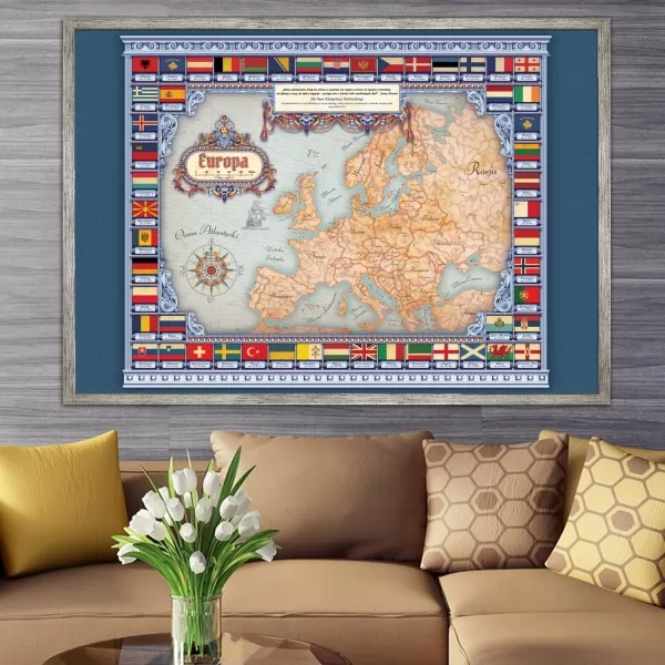 Mapa Europy w ramie z dedykacją na prezent dla nauczyciela (70x100 cm)
