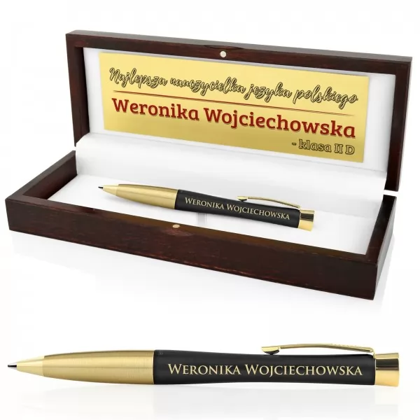 Długopis Parker w drewnianym etui z grawerem dedykacji na prezent dla nauczyciela
